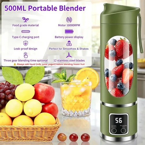 Miniatura 3 de Licuadora personal portátil, exprimidor de viaje compacto inalámbrico de 16.9 fl oz para batidos y batidos, licuadoras pequeñas con pantalla