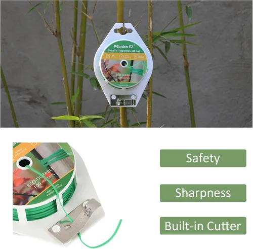 Miniatura 4 de Twist Ties - Lazos de jardín recubiertos de polietileno de 328 pies con cortador para jardinería, tomates, enredaderas y organización de cables