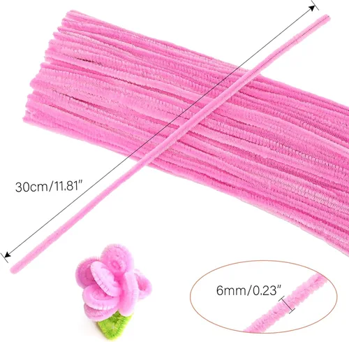 Miniatura 2 de jijAcraft 200 piezas de limpiadores de tubería rosa - Tallos de chenilla para manualidades con flores, 30 cm de tallos de chenilla para artesanías