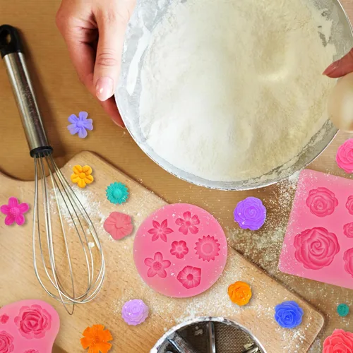 Miniatura 7 de 2 piezas de moldes de silicona con forma de flores, moldes de silicona para fondant y pastel, moldes de arcilla polimérica con forma de flor