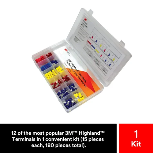 Miniatura 2 de 3M Highland Kit de terminales, HTK-1, 1 kit de 180 piezas, incluye anillo, horquilla, empalme a tope y desconexiones, recargable, compacto