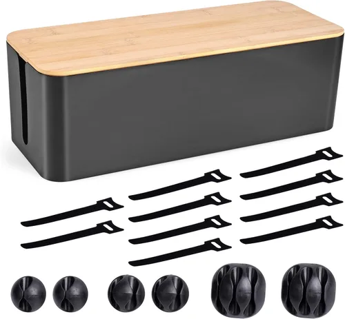 Miniatura 8 de Caja organizadora de cables – Caja organizadora de cables de estilo madera para ocultar cables y tiras de alimentación Caja organizadora de cables