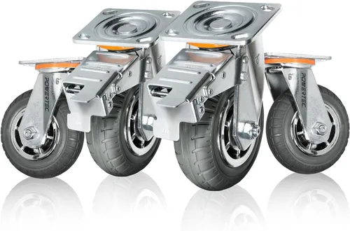 Miniatura 9 de Ruedas giratorias POWERTEC, ruedas fijas de alta resistencia con placa de goma con tracción nodriza para banco de trabajo