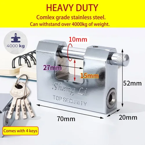 Miniatura 2 de Candado grande de acero inoxidable resistente con llave, candados de contenedores de envío de alta seguridad, bloqueo a prueba de cortador