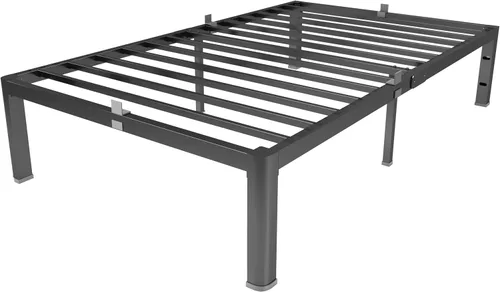 Miniatura 8 de yookare Marco de cama de metal resistente de 14 pulgadas de alto, 3500 libras, con almacenamiento, base de colchón, plataforma de listones de acero