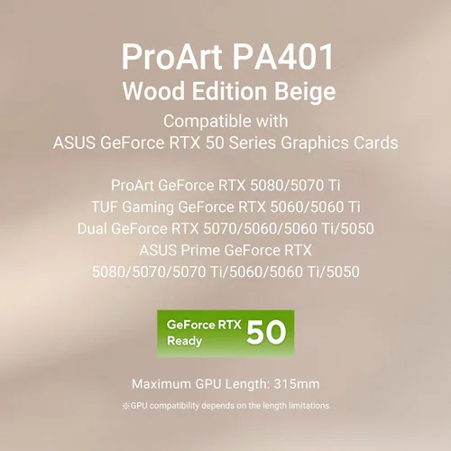 Miniatura 10 de ASUS ProArt PA401 Wood Edition - Carcasa ATX con panel de malla beige, soporte de GPU de hasta 12.402 in, soporte de radiador de 9.449 in