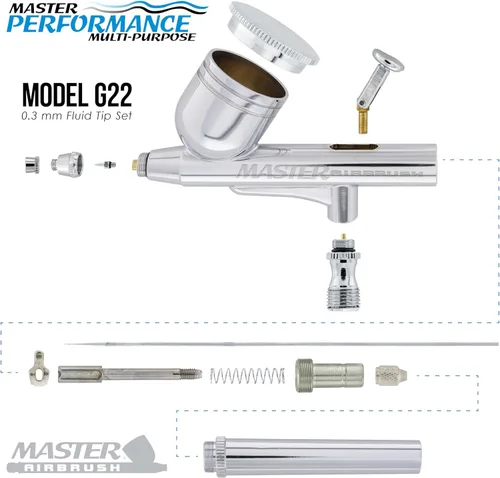 Miniatura 3 de Master Airbrush G22 - Pistola de aerógrafo multiusos de doble acción para pintura de modelos, gráficos, pasteles y bellas artes, kit de pistola