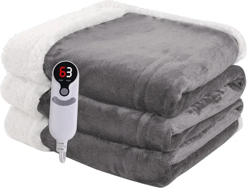Manta térmica eléctrica de 50 x 60 pulgadas, apagado automático a las 3 horas, 6 niveles de calefacción, manta de franela suave y cálida, lavable a