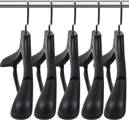 Miniatura 9 de DEDU Paquete de 15 perchas de traje para hombres, perchas marrones extra anchas antideslizantes de ancho 17.7 pulgadas, plástico grueso con barra