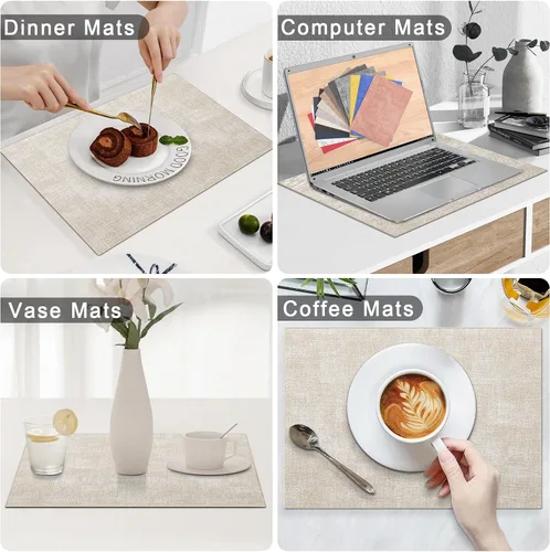 Miniatura 6 de Homaxy Juego de 4 manteles individuales de piel sintética resistentes al calor para mesa de comedor, impermeables, lavables, lavables, manteles