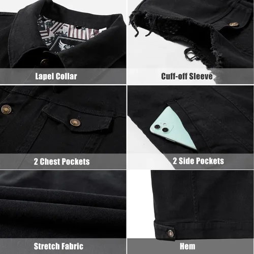Miniatura 3 de Chaleco de mezclilla para hombre, a la moda, elástico, camionero, sin mangas, ropa de abrigo