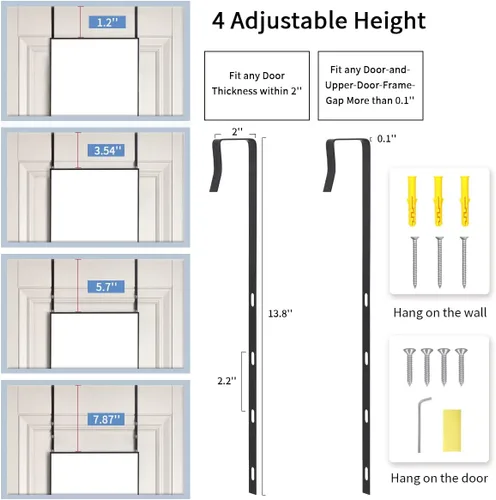 Miniatura 4 de BEAUTYPEAK Espejo de Puerta Ajustable en Altura de 16" x 50", Espejo Colgante de Cuerpo Entero Sobre la Puerta con Vidrio Templado Irrompible