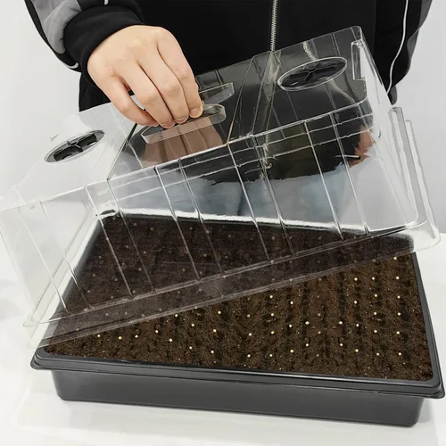 Miniatura 2 de RooTrimmer Paquete de 4 bandejas de inicio de semillas con cúpulas de humedad de 5 pulgadas de alto, kit de germinación de plantas reutilizables
