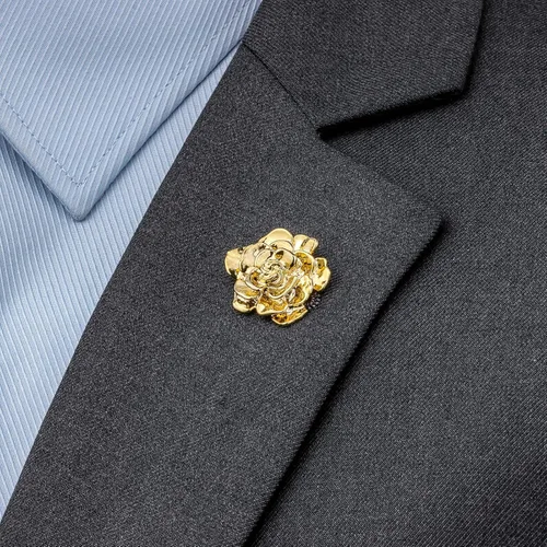 Miniatura 3 de Broche de solapa en tono dorado de 18 quilates para hombre, broches de metal con flores para mujeres, accesorios de traje para hombre, para boda