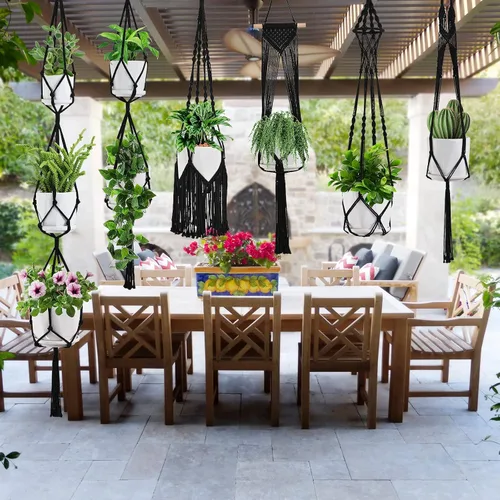 Miniatura 3 de SFENNGPET - Paquete de 6 perchas de macramé para plantas, juego de 6 perchas colgantes para plantas de interior con kit de 6 perchas hechas a mano