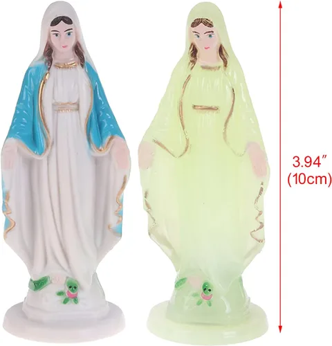 Miniatura 7 de Estatua de plástico Virgen María de 3.94 pulgadas, figura de Nuestra Señora de Gracia, estatuas católicas hechas a mano, decoraciones religiosas Azul