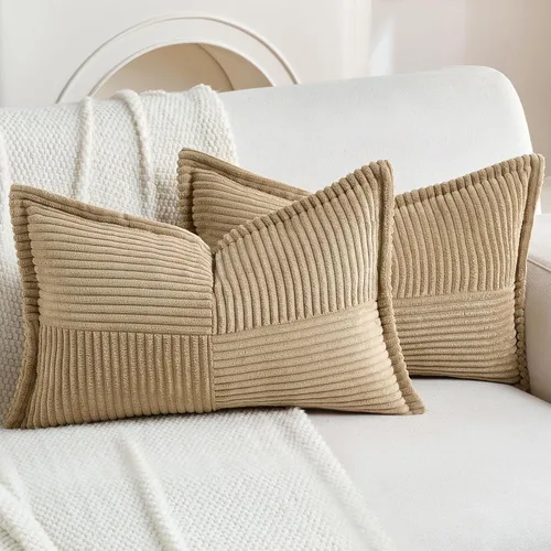 Miniatura 43 de HAUSSY Paquete de 2 fundas de almohada de 22 x 22 pulgadas, fundas decorativas de pana suave, estilo bohemio a rayas sólidas, fundas de cojín