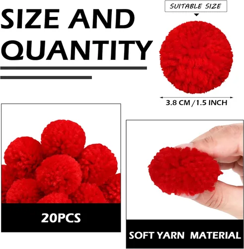 Miniatura 2 de Syhood 20 Piezas Pompones de Hilo de Navidad Bolas para Manualidades DIY Hechas a Mano Pompones Mullidos para Navidad Sombreros DIY Fiesta de Acción