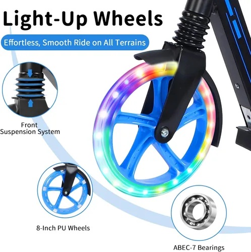 Miniatura 3 de BELEEV V5 Plus Patinete para niños de 6 años en adelante, adolescentes con ruedas y plataforma iluminadas, patinete plegable deportivo de 2 ruedas