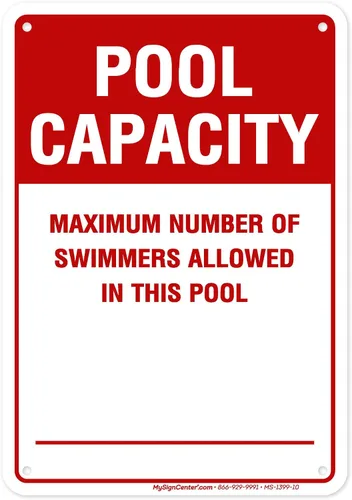 Número máximo de nadadores permitidos en este cartel de piscina, 7 x 10 pulgadas, libre de óxido, aluminio 040, resistente a la decoloración,
