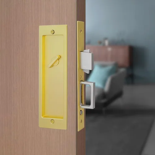 Miniatura 15 de Moderno juego de herrajes para puertas de bolsillo, cerradura de privacidad con tiradores de dedo y cierre suave, para puertas correderas