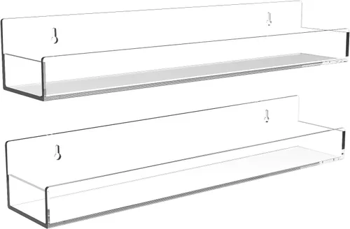 Estante acrílico para especias de montaje en pared, estantes flotantes transparentes de 15 pulgadas, estantería colgante invisible para niños, para