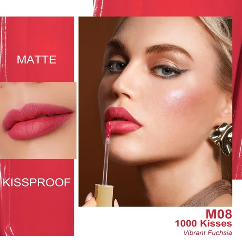 Miniatura 3 de Oulac Lápiz labial rojo líquido mate para mujer, lápiz labial de larga duración, impermeable, sin transferencia, fórmula cremosa de alta 【M08 1000