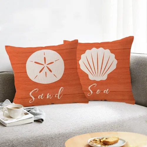 Miniatura 3 de ULOVE LOVE YOURSELF Juego de 4 fundas de almohada de playa costera de 18 x 18 pulgadas, juego de 4 fundas de cojín decorativas con diseño de Naranja