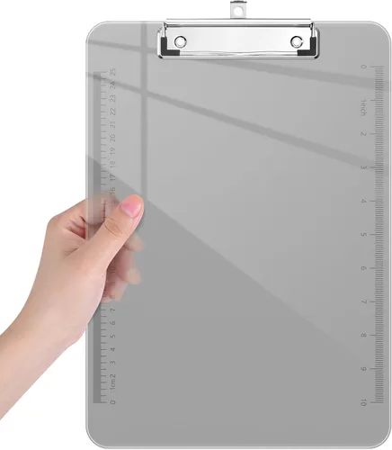 Miniatura 20 de Piasoenc Portapapeles de plástico, tablero de clip de regla translúcida con perfil bajo, suministros de oficina, suministros escolares, tamaño carta