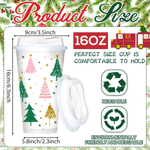 Miniatura 2 de Bokon 12 piezas de tazas de plástico transparente reutilizables de Navidad a granel, 16 oz, tazas de árbol de Navidad de estilo bohemio, tazas