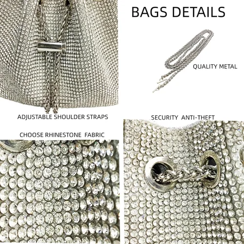 Miniatura 7 de Bolsas de diamantes de imitación para mujer, bolso de mano con lentejuelas brillantes, bolso de noche para boda, cóctel, graduación, fiesta, club
