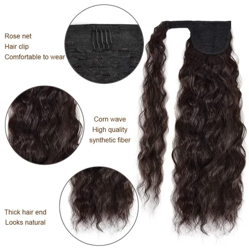 Miniatura 3 de Extensión de cola de caballo con clip de onda de maíz, 22 pulgadas de largo, ondulado, rizado, envolvente, resistente al calor, sintético, postizo