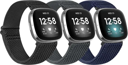 Miniatura 9 de Paquete de 3 correas elásticas de nailon compatibles con Fitbit Versa 4/Versa 3/Sense 2/Sense, suave, ajustable, transpirable, correas de repuesto