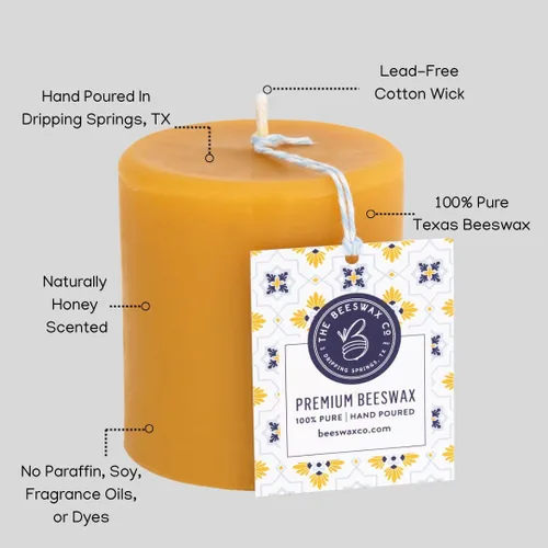 Miniatura 2 de The Beeswax Co Pillar - Vela de cera de abejas – Perfumada a miel natural – Larga duración y ecológica – Mecha de algodón – Quema lenta – Cera