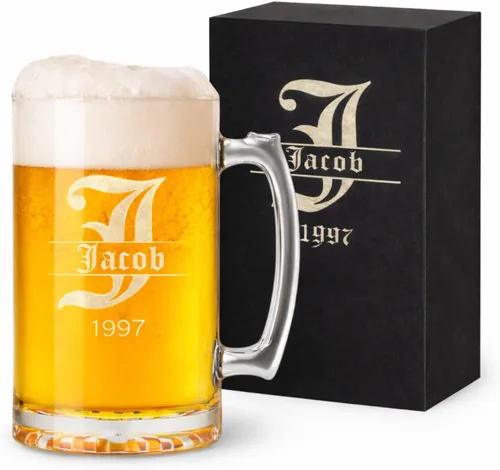 Taza de Cerveza Personalizada de 16 oz con Fuente Personalizada Grabada en Vidrio con Tu Texto – Regalo Único para Papá, Esposo, Cumpleaños, Boda,