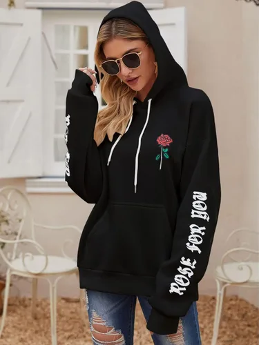 Miniatura 5 de ZAFUL Sudadera con capucha de forro polar unisex con estampado de letras rosas y bolsillo de canguro para hombre