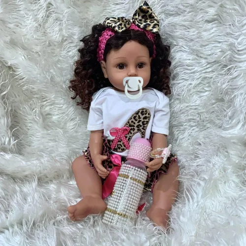 Miniatura 5 de Angelbaby Muñecas realistas de bebé recién nacidas afroamericanas de 22 pulgadas, de cuerpo completo, de silicona, con peso, lavables, recién