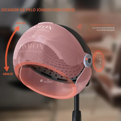 Miniatura 2 de TASALON Ionic - Secador de pelo con capucha, 1875 W profesional, con 3 ajustes de temperatura, secador de pelo con ruedas ajustable en altura