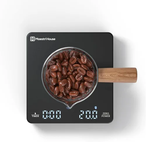Maestri House - Mini báscula de café con temporizador, báscula de café recargable Maestri House de 4.4 lbs/0.00 oz para café expreso y café, báscula