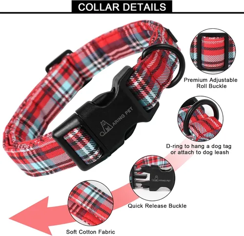 Miniatura 3 de Aring Pet Collar navideño para perro, lindo, ajustable, de algodón, para cachorros, perros pequeños, medianos y grandes, rojo a cuadros Z: cuadros