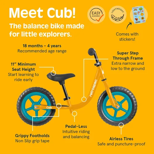Miniatura 3 de Retrospec Cub - Bicicleta de equilibrio para niños de 18 meses a 3 años, bicicleta para principiantes sin pedal de 12 pulgadas con asiento Dorado