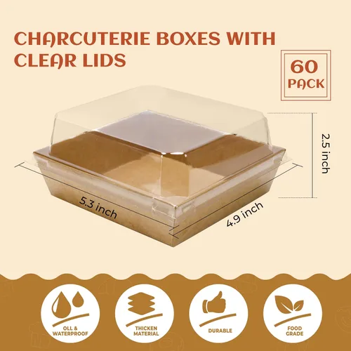 Miniatura 3 de NPLUX Cajas pequeñas de embutidos con tapas transparentes, cajas cuadradas de postre para llevar, contenedores de alimentos desechables