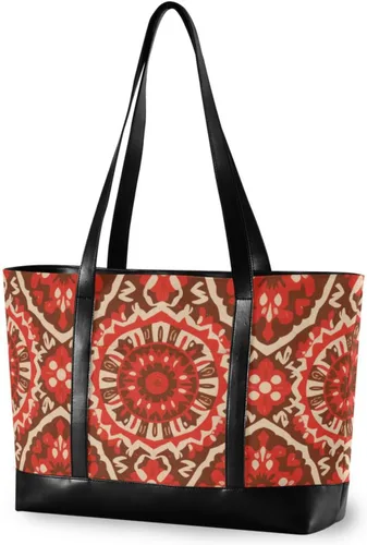 Boho rojo Vintage flores bolso de moda con portátil con cremallera profesional tote para gimnasio con pañal bolso para portátil mujer