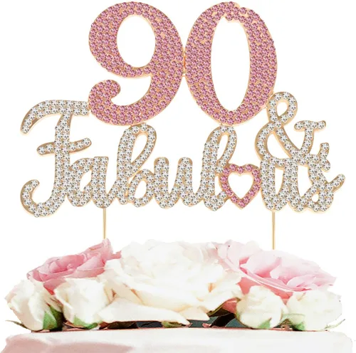 Miniatura 18 de 25 y fabulosa decoración de pastel de diamantes de imitación dorados y rosados – Feliz cumpleaños 25 años saluda a 25 años de edad, decoración