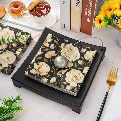 Miniatura 3 de Paquete de 80 servilletas de almuerzo florales rosas retro, peonías de rosas negras, servilletas de papel desechables decorativas vintage
