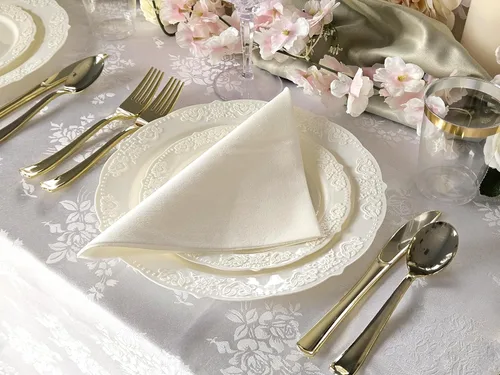 Miniatura 6 de Ocasiones" Paquete de 50 platos (25 invitados) Juego de platos de plástico desechables para fiesta de boda vintage, cena de 25 x 10.25 pulgadas +