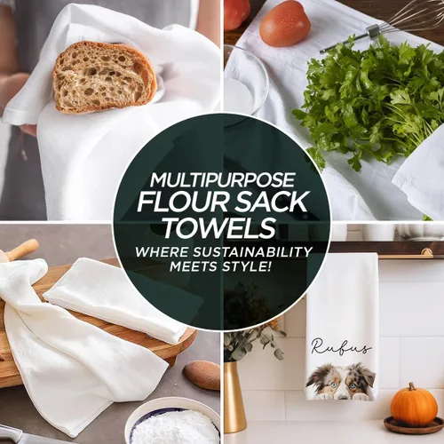 Miniatura 7 de Toallas de cocina de saco de harina Toalla en algodón orgánico en blanco Toalla de té para manualidades y bordado Toalla plana gruesa