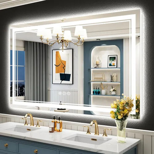 Miniatura 21 de 30x36 Espejo de baño LED con luces, retroiluminado y luz frontal, espejo de tocador iluminado antivaho para pared de baño, 3 colores, regulable