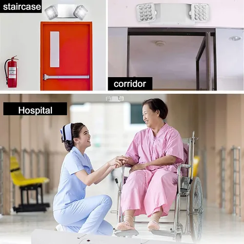 Miniatura 6 de Lámpara LED de emergencia – Luces comerciales y de salida con batería de respaldo (2 cabezales cuadrados) – Ajustable para el hogar y negocios – CA