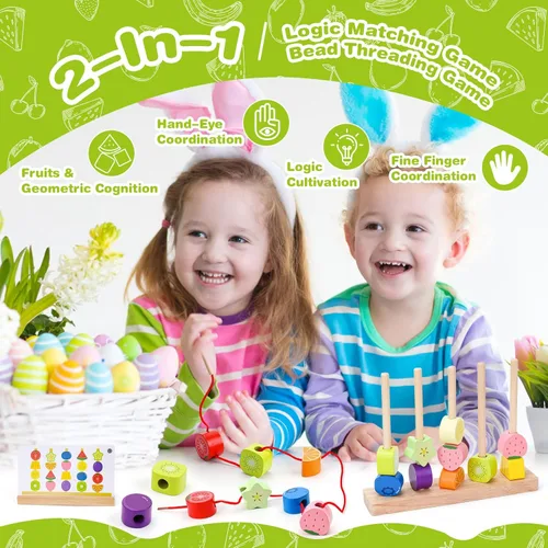 Miniatura 3 de Appoft Montessori Kit de maestría de cuentas de madera: constructor de habilidades motoras finas para niños pequeños de 2 a 5 años, bloques